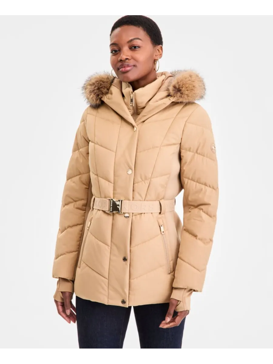 Женское пуховое пальто с капюшоном и отделкой из искусственного меха Michael Kors