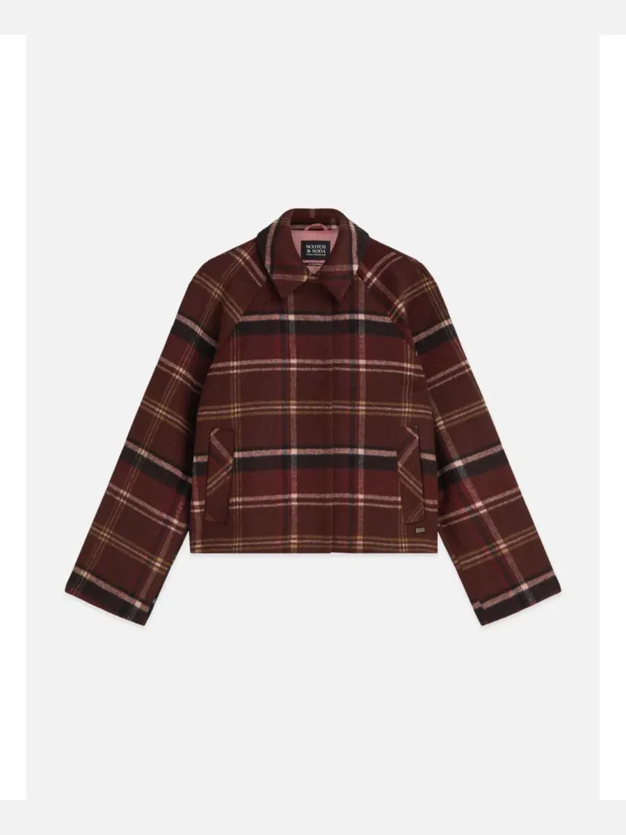 Жакет-рубашка в клетку Women's Checked Short Jacket SCOTCH & SODA — изображение 4 из 5, шоколадный