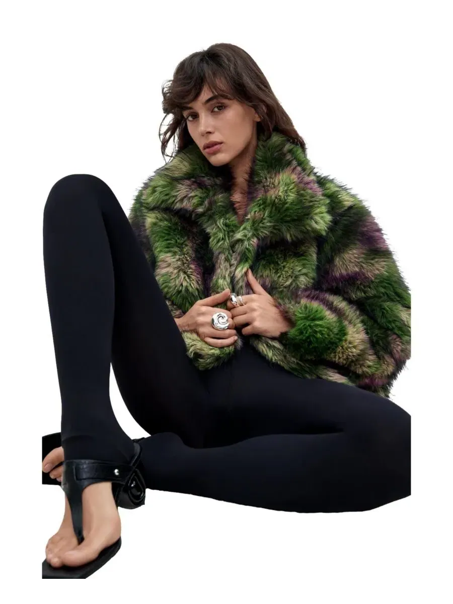 Пальто из искусственного меха с принтом Lacroix Desigual — изображение 3 из 6, зеленый