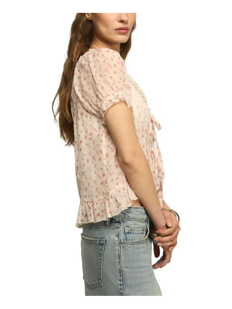 Блуза свободного кроя с рюшами и завязкой спереди Lucky Brand — изображение 3 из 5, кремовый