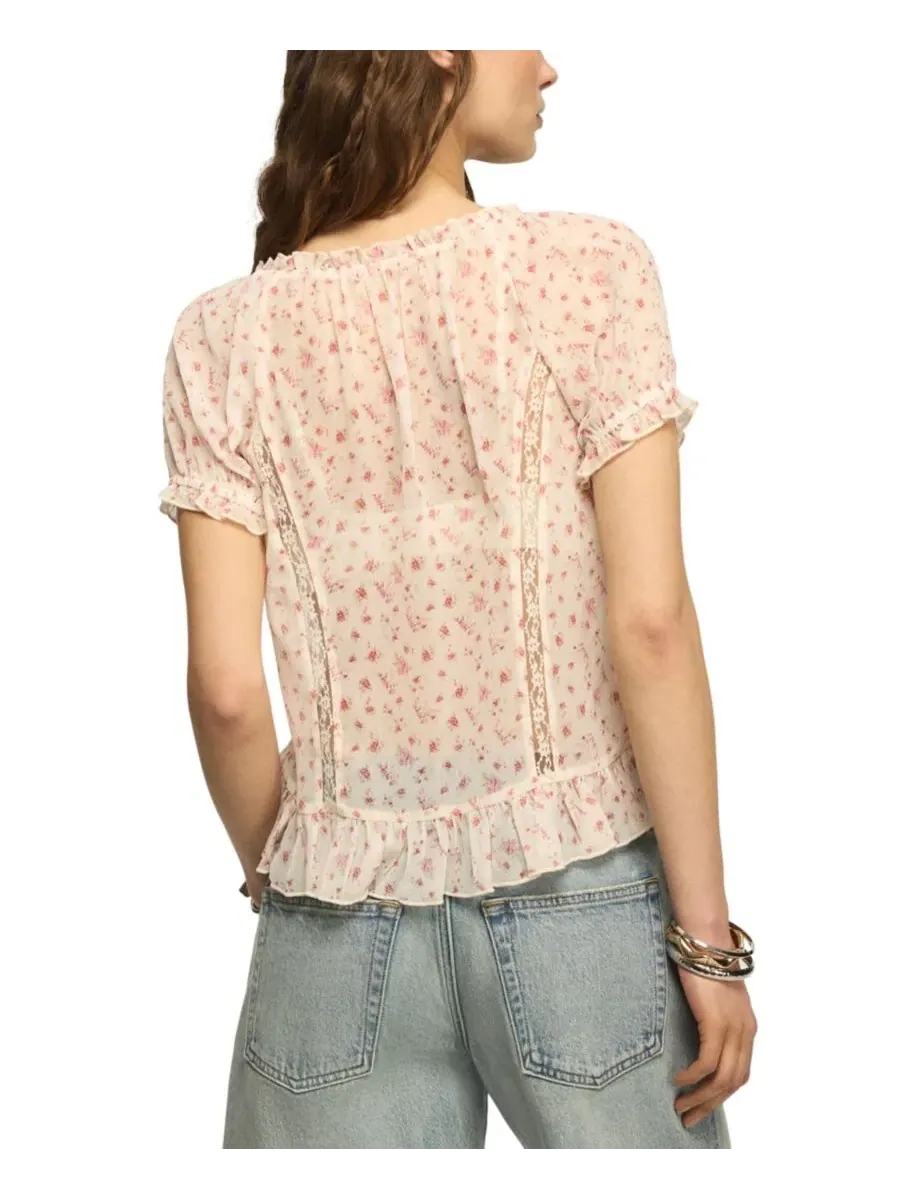 Блуза свободного кроя с рюшами и завязкой спереди Lucky Brand — изображение 5 из 5, кремовый