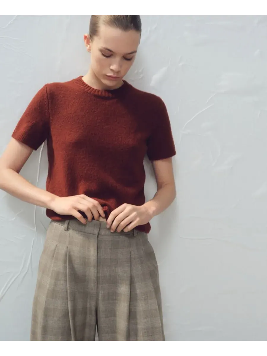 Женские брюки в клетку с широкими штанинами MANGO — изображение 3 из 5, коричневый