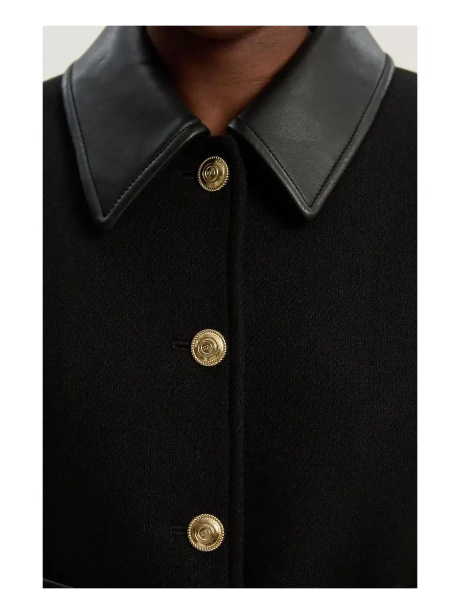 Женское длинное пальто из смеси шерсти и искусственной кожи с поясом Karen Millen — изображение 2 из 8, черный