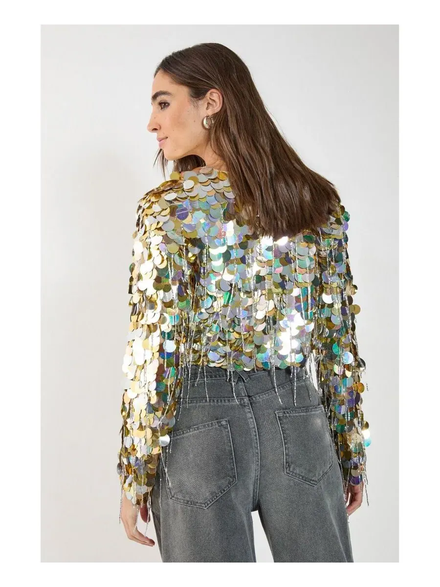 Женская куртка Disc Tassel Trophy Nasty Gal — изображение 3 из 8, золото