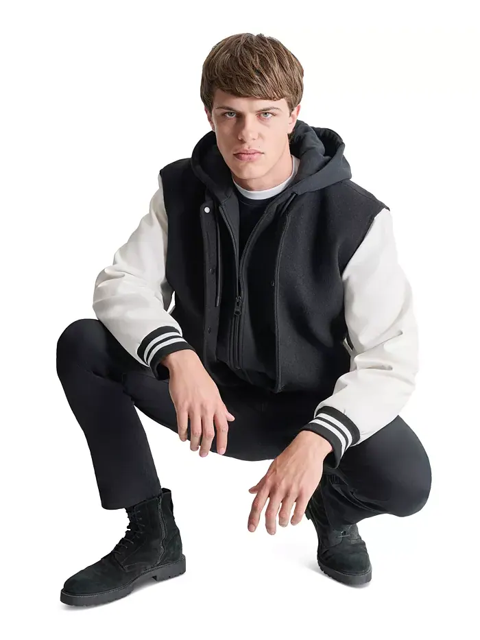 Мужская варисити куртка с цветными блоками и съемным капюшоном Dkny — изображение 3 из 5, черный