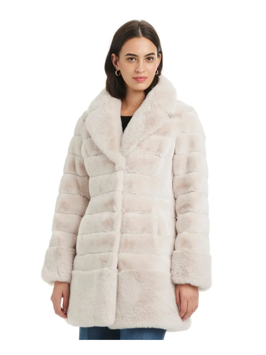 Женское пальто с воротником-стойкой из искусственного меха, размеры P/XXS-XXL Jones New York — изображение 1 из 5, шампань