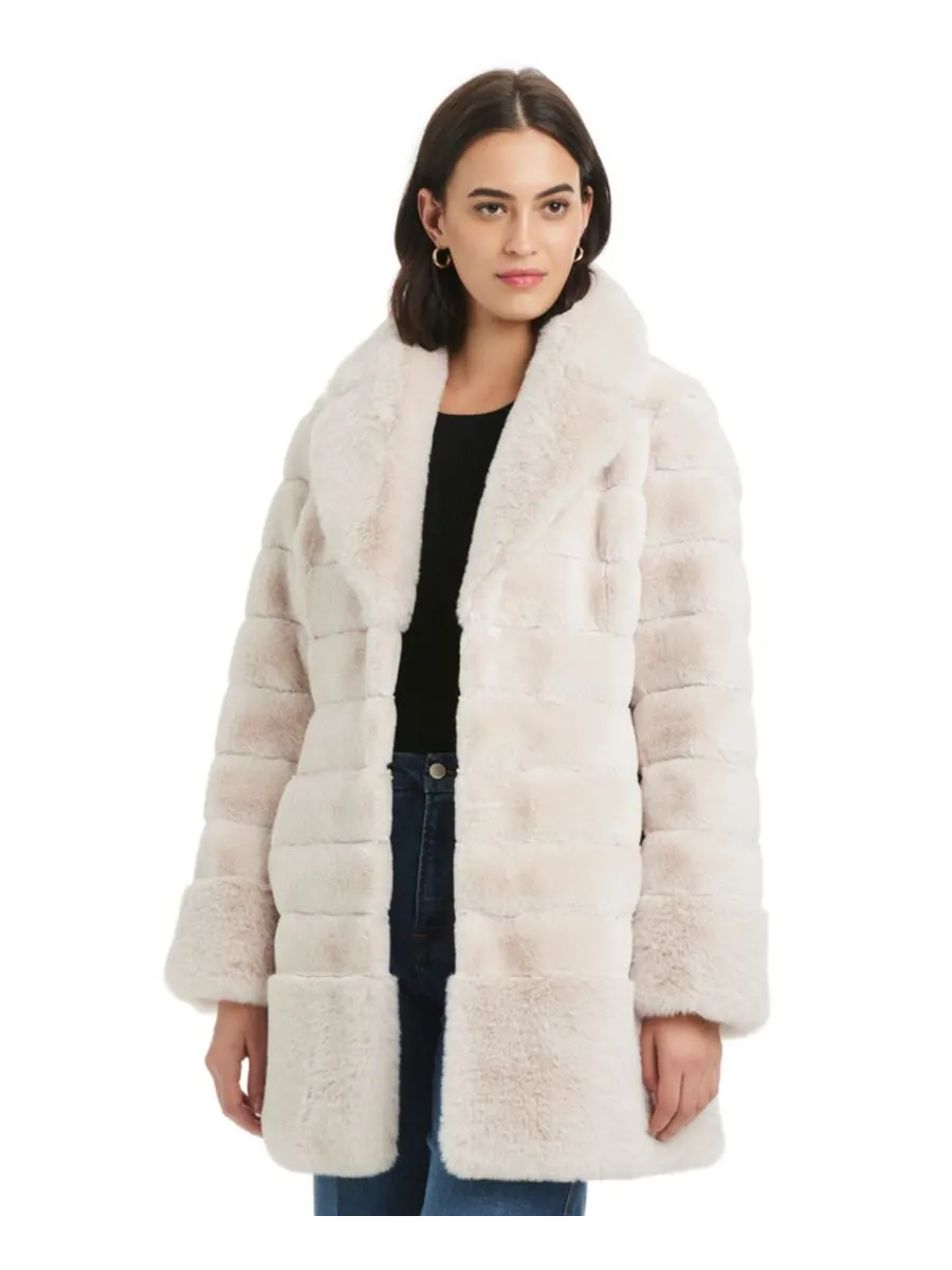 Женское пальто с воротником-стойкой из искусственного меха, размеры P/XXS-XXL Jones New York — изображение 3 из 5, шампань