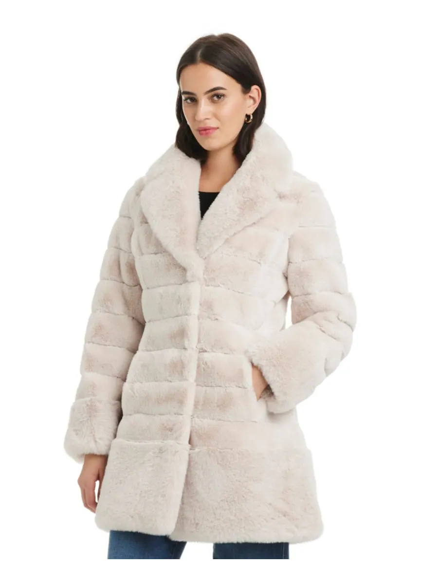 Женское пальто с воротником-стойкой из искусственного меха, размеры P/XXS-XXL Jones New York — изображение 4 из 5, шампань