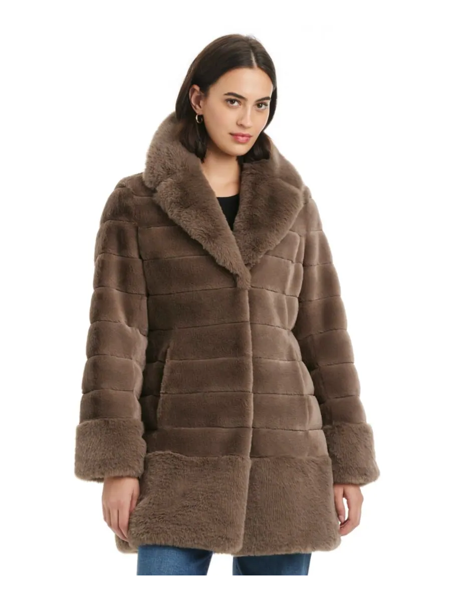Женское пальто с воротником-стойкой из искусственного меха, размеры P/XXS-XXL Jones New York — изображение 1 из 4, минк