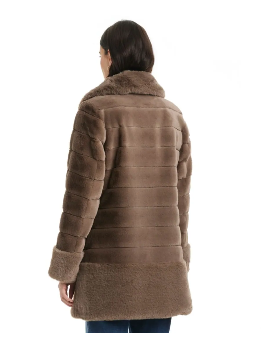 Женское пальто с воротником-стойкой из искусственного меха, размеры P/XXS-XXL Jones New York — изображение 2 из 4, минк