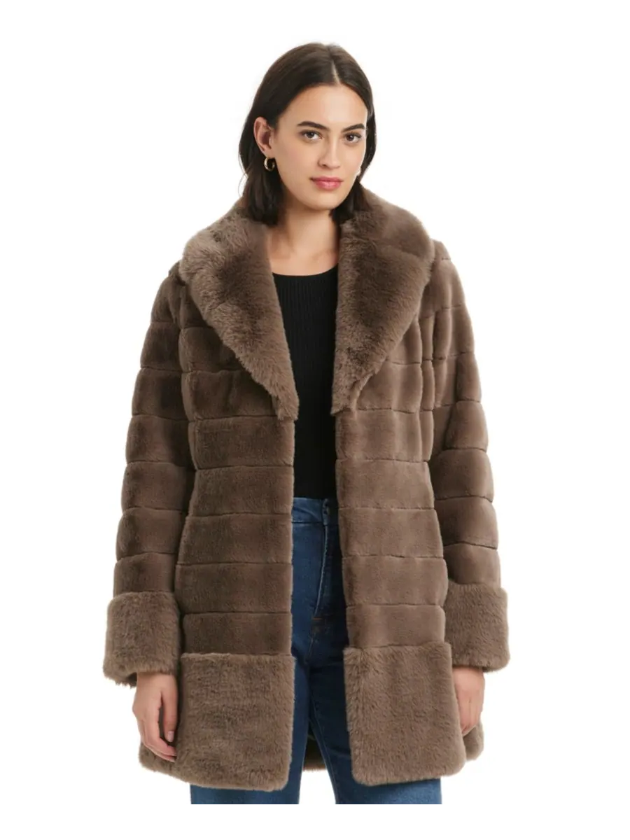 Женское пальто с воротником-стойкой из искусственного меха, размеры P/XXS-XXL Jones New York — изображение 3 из 4, минк
