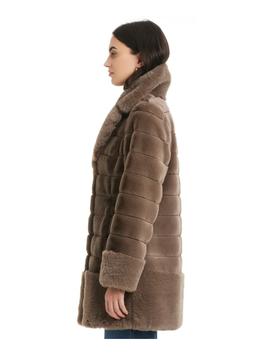 Женское пальто с воротником-стойкой из искусственного меха, размеры P/XXS-XXL Jones New York — изображение 4 из 4, минк