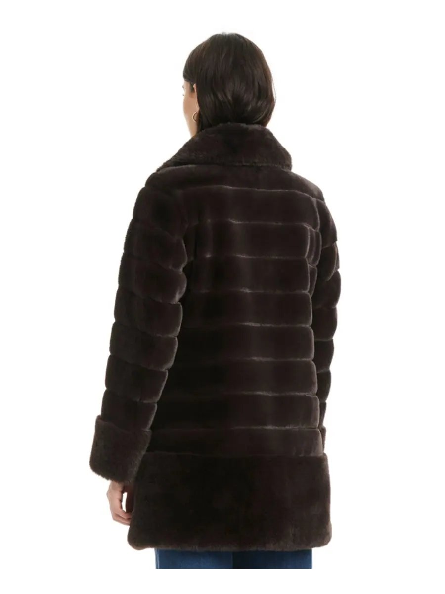 Женское пальто с воротником-стойкой из искусственного меха, размеры P/XXS-XXL Jones New York — изображение 2 из 5, коричневый