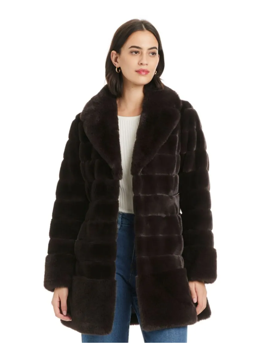 Женское пальто с воротником-стойкой из искусственного меха, размеры P/XXS-XXL Jones New York — изображение 3 из 5, коричневый