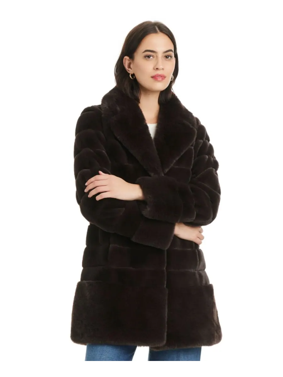 Женское пальто с воротником-стойкой из искусственного меха, размеры P/XXS-XXL Jones New York — изображение 4 из 5, коричневый