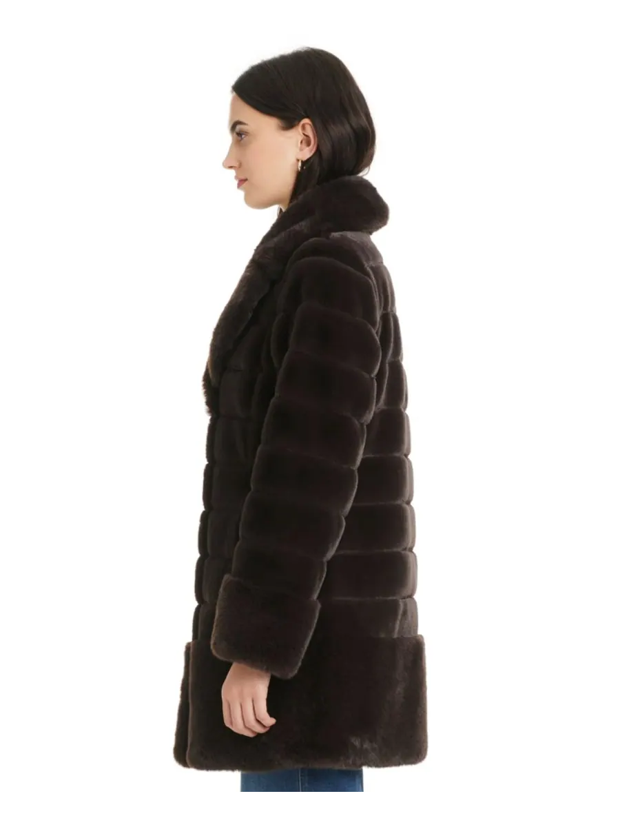Женское пальто с воротником-стойкой из искусственного меха, размеры P/XXS-XXL Jones New York — изображение 5 из 5, коричневый