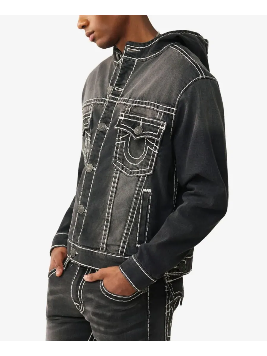 Мужская джинсовая куртка с капюшоном True Religion — изображение 2 из 3, черный