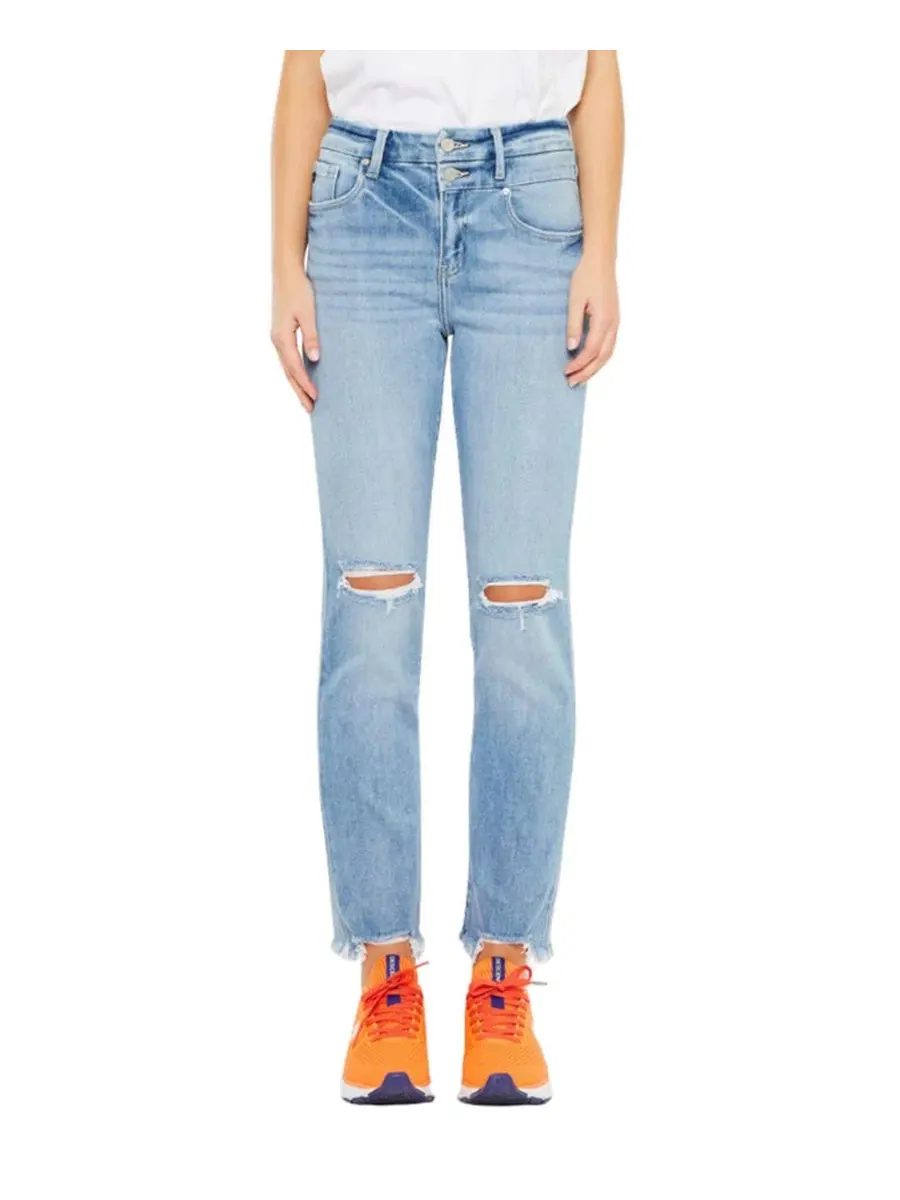Джинсы прямого кроя с бахромой Clover High Rise Straight Slim KanCan