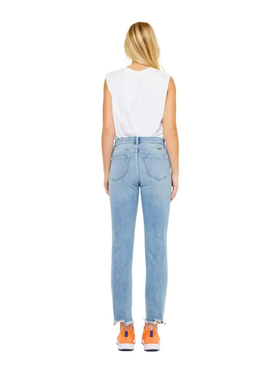Джинсы прямого кроя с бахромой Clover High Rise Straight Slim KanCan — изображение 7 из 7, светлая стирка