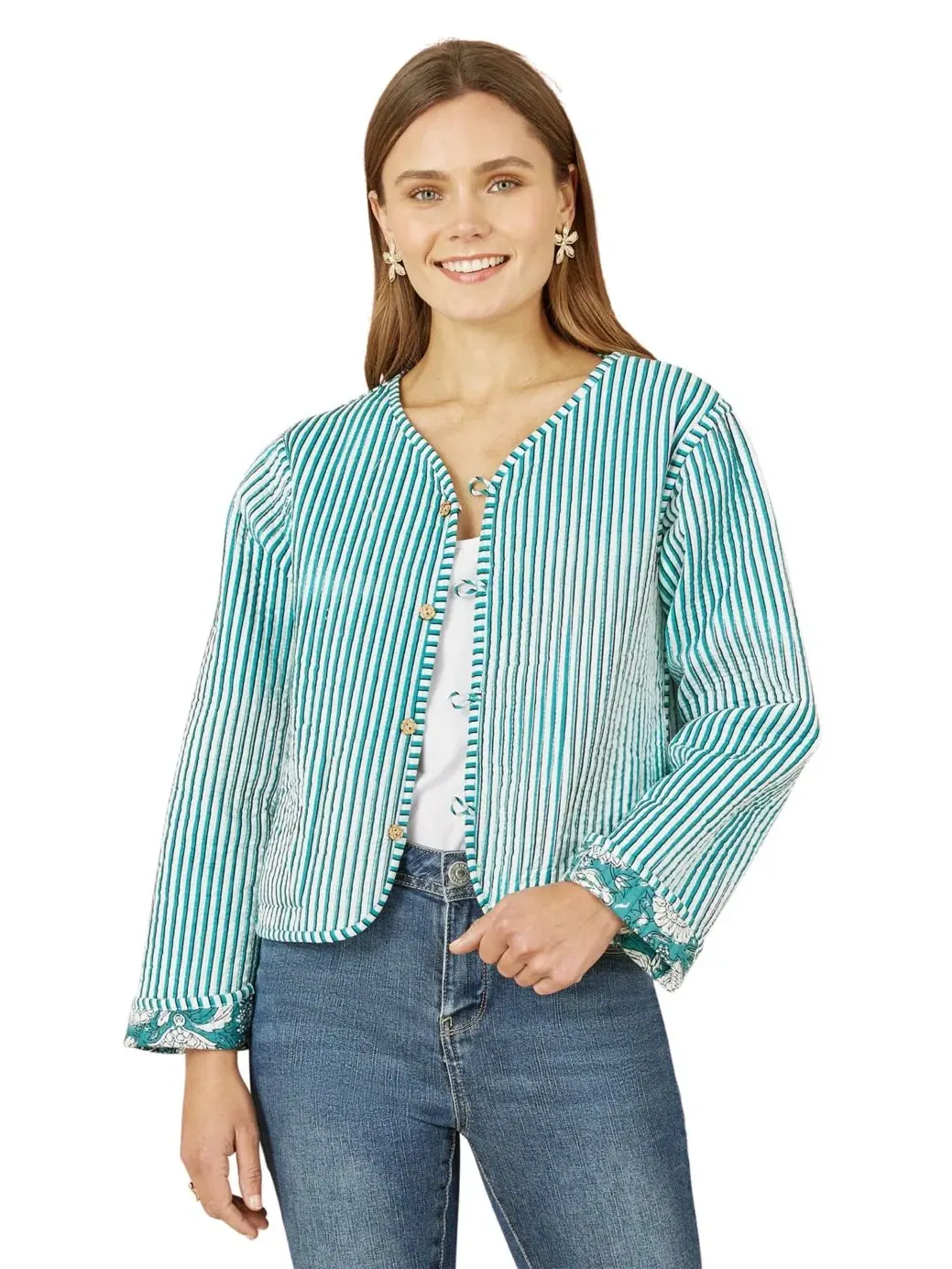 Женское стеганое куртка-бомбер с принтом, модель Floral Patchwork Reversible Yumi