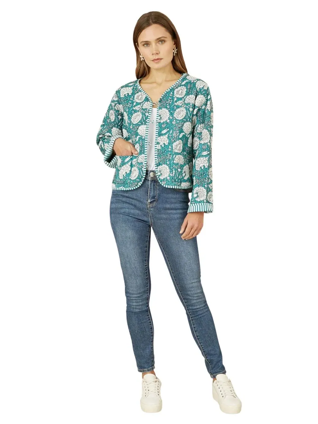 Женское стеганое куртка-бомбер с принтом, модель Floral Patchwork Reversible Yumi — изображение 2 из 4, зеленый