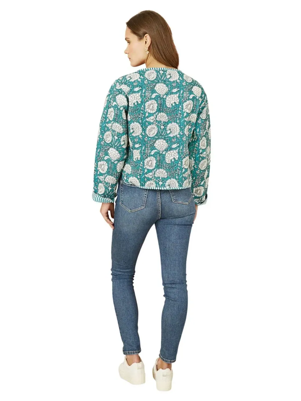 Женское стеганое куртка-бомбер с принтом, модель Floral Patchwork Reversible Yumi — изображение 3 из 4, зеленый