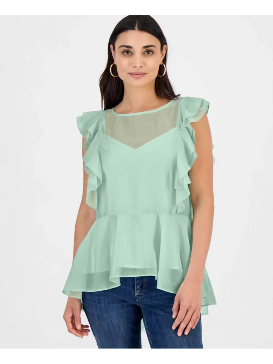 Блуза-пеплум с коротким рукавом-воланами, модель Petite Ruffle-Sleeve Peplum Blouse I.N.C