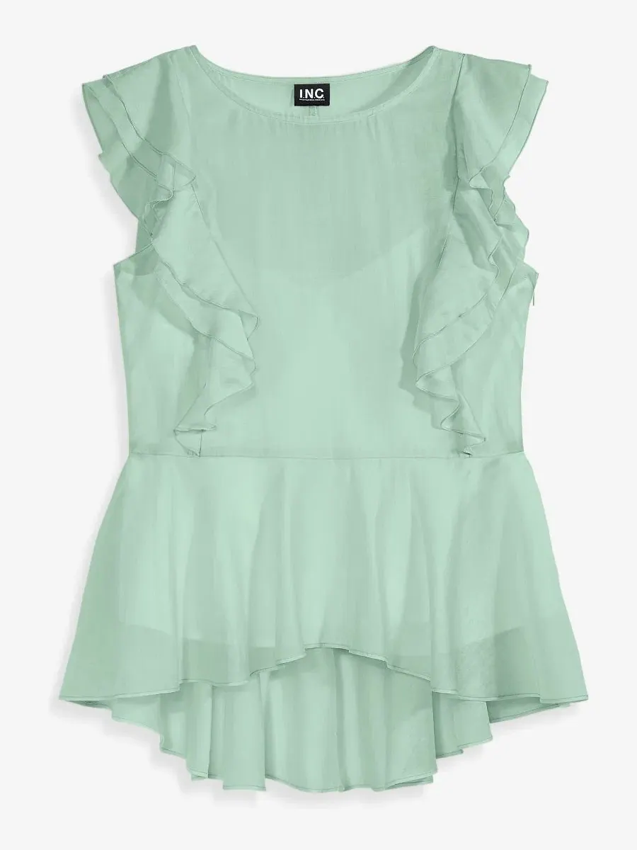 Блуза-пеплум с коротким рукавом-воланами, модель Petite Ruffle-Sleeve Peplum Blouse I.N.C — изображение 6 из 6, зеленый