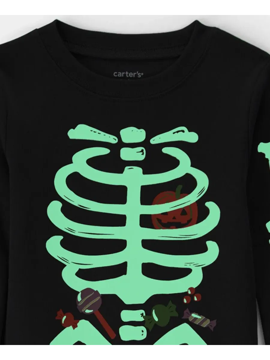 Пижамный комплект из хлопка с принтом скелета Glow in the Dark Carter's — изображение 5 из 7, черный
