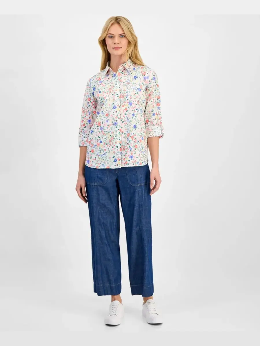 Женская рубашка Nautica с узором и отворотом Nautica Jeans — изображение 2 из 4, яркий белый мульти