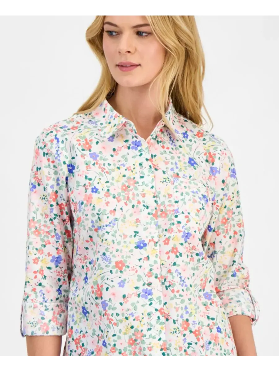 Женская рубашка Nautica с узором и отворотом Nautica Jeans — изображение 3 из 4, яркий белый мульти