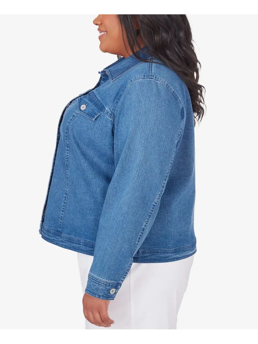 Джинсовая куртка с длинным рукавом Plus Size Fit Alfred Dunner — изображение 2 из 5, джинсовый синий