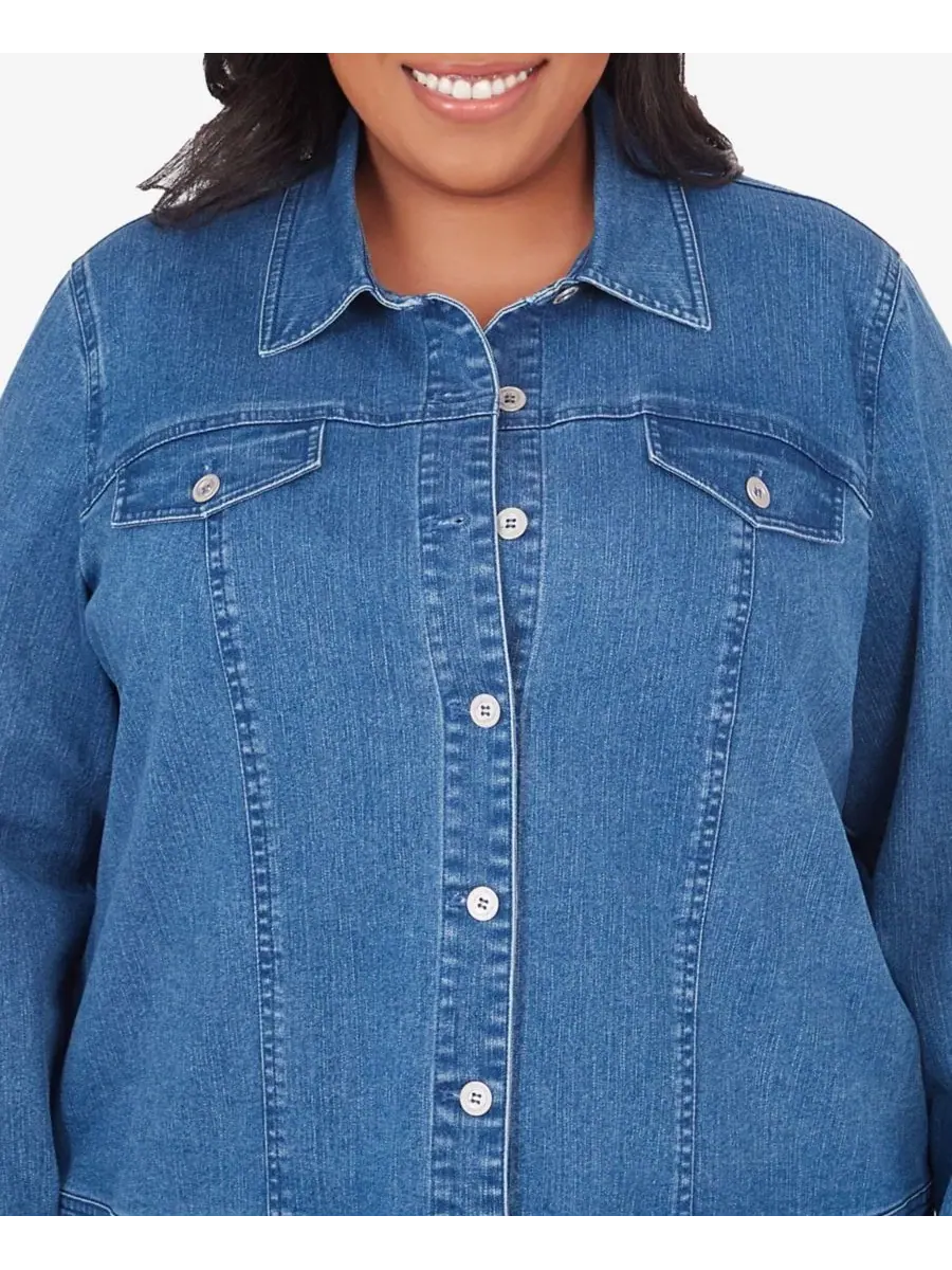Джинсовая куртка с длинным рукавом Plus Size Fit Alfred Dunner — изображение 3 из 5, джинсовый синий