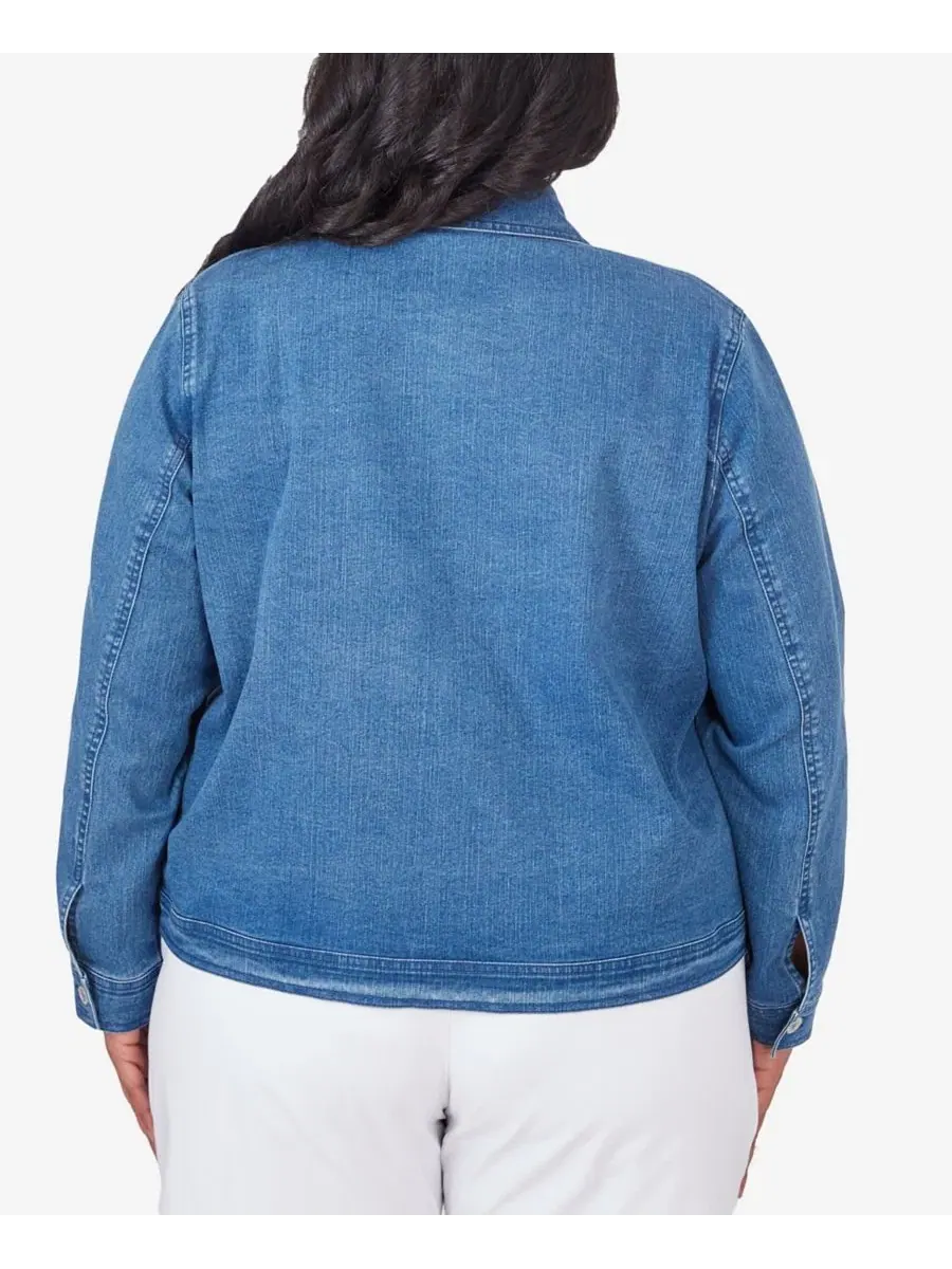 Джинсовая куртка с длинным рукавом Plus Size Fit Alfred Dunner — изображение 4 из 5, джинсовый синий