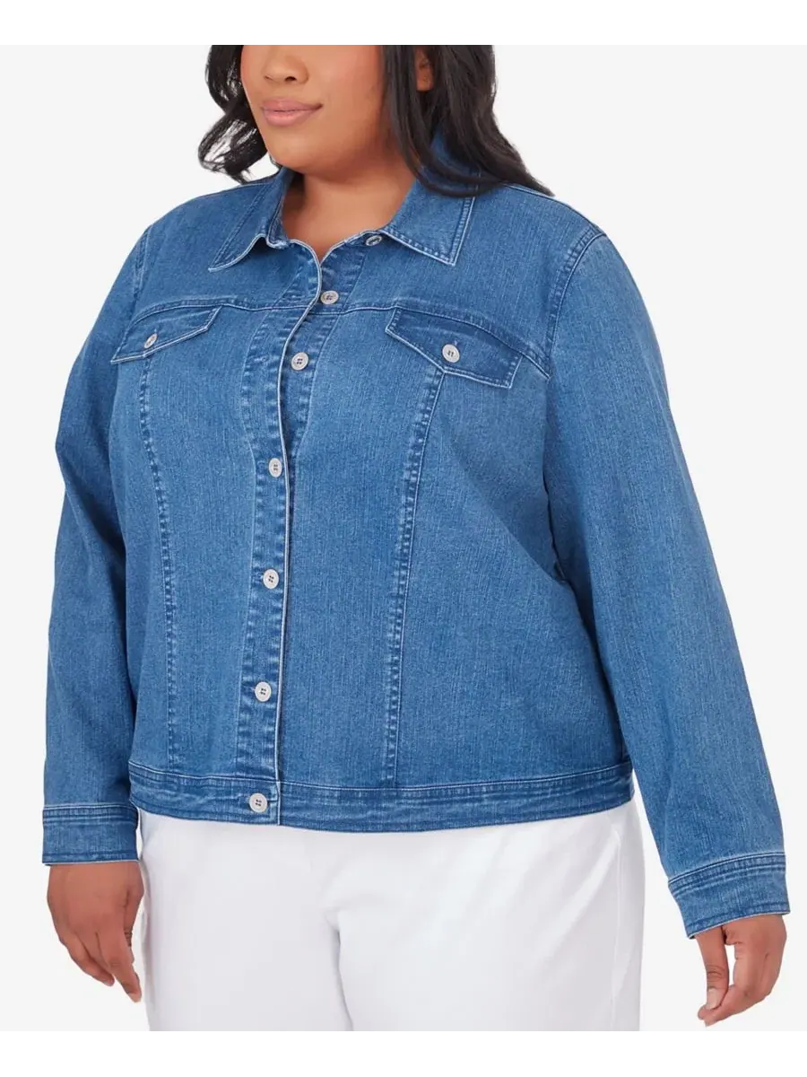 Джинсовая куртка с длинным рукавом Plus Size Fit Alfred Dunner — изображение 5 из 5, джинсовый синий
