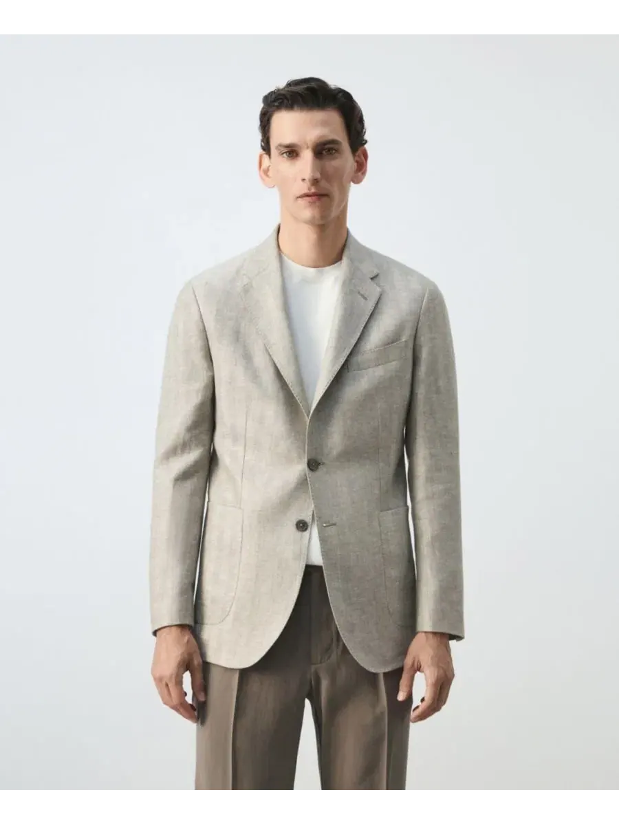 Мужской пиджак прямого кроя из льна с лацканами, Slim Fit MANGO