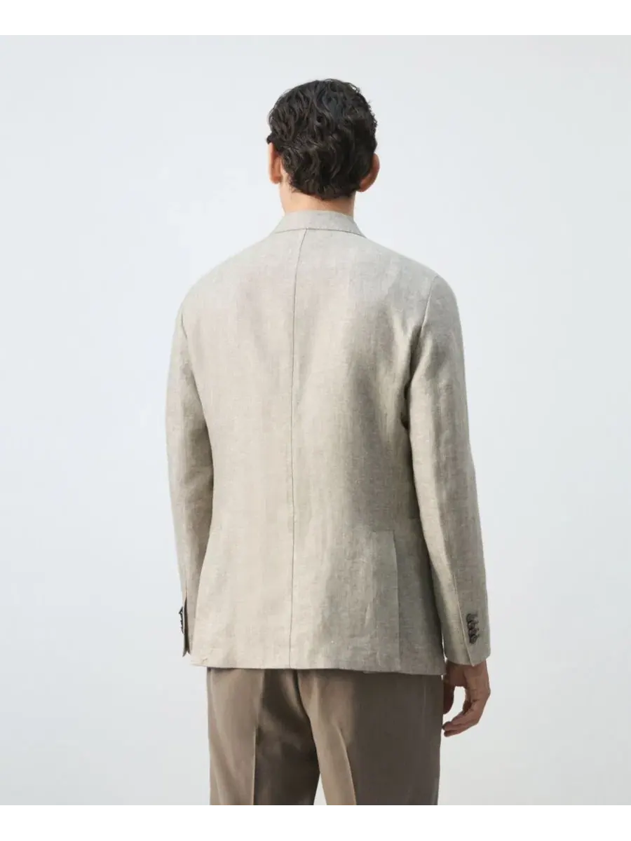 Мужской пиджак прямого кроя из льна с лацканами, Slim Fit MANGO — изображение 2 из 7, зеленый
