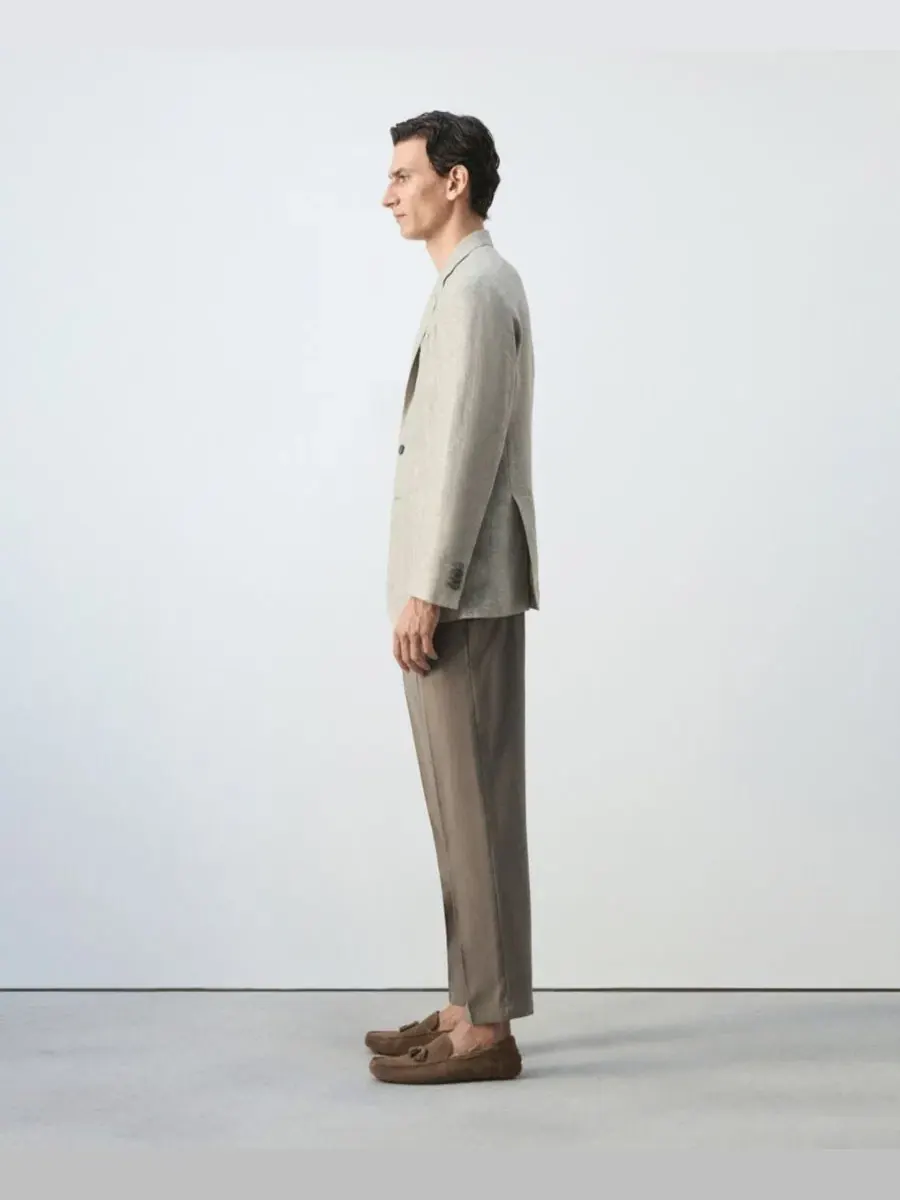 Мужской пиджак прямого кроя из льна с лацканами, Slim Fit MANGO — изображение 4 из 7, зеленый