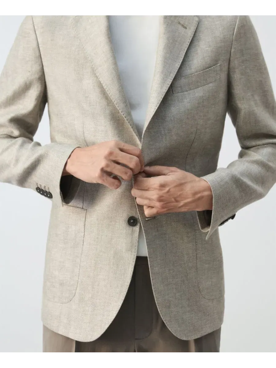 Мужской пиджак прямого кроя из льна с лацканами, Slim Fit MANGO — изображение 5 из 7, зеленый