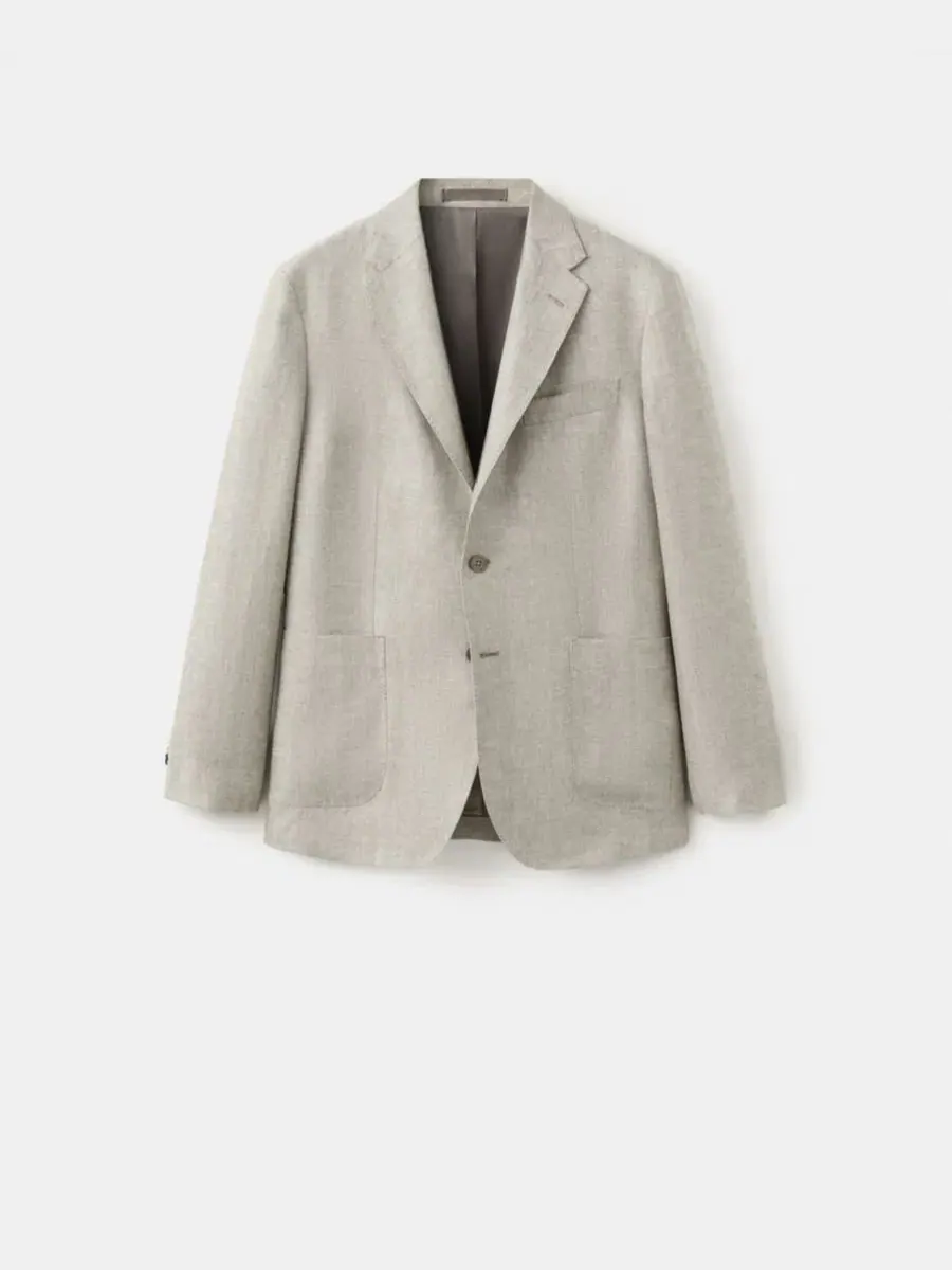 Мужской пиджак прямого кроя из льна с лацканами, Slim Fit MANGO — изображение 7 из 7, зеленый