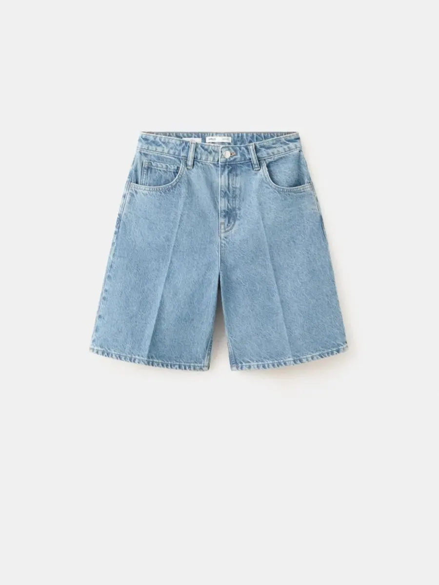 Шорты джинсовые с высокой посадкой прямого кроя High-Waist Straight-Fit Denim Shorts MANGO