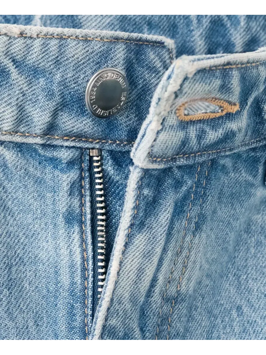 Шорты джинсовые с высокой посадкой прямого кроя High-Waist Straight-Fit Denim Shorts MANGO — изображение 2 из 9, синий