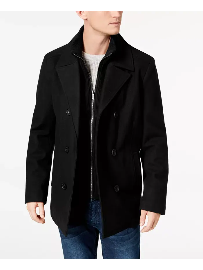 Мужское двубортное пальто из шерстяной смеси Peacoat с нагрудником Kenneth Cole
