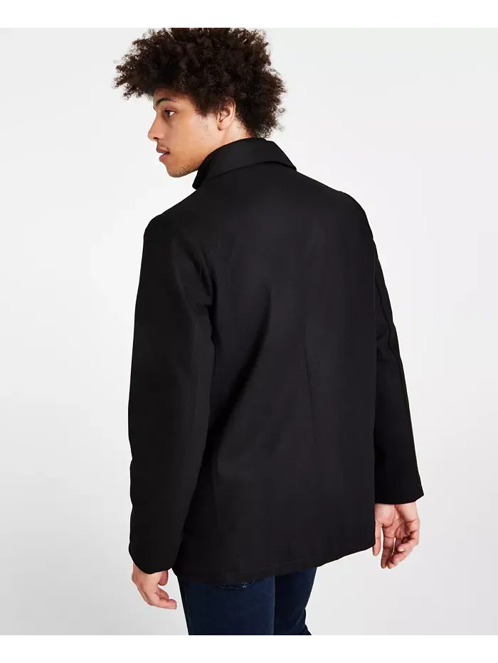 Мужское двубортное пальто из шерстяной смеси Peacoat с нагрудником Kenneth Cole — изображение 2 из 6, черный