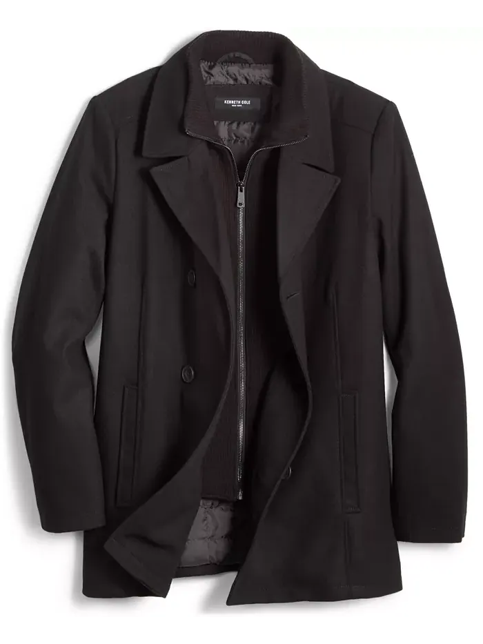 Мужское двубортное пальто из шерстяной смеси Peacoat с нагрудником Kenneth Cole — изображение 4 из 6, черный
