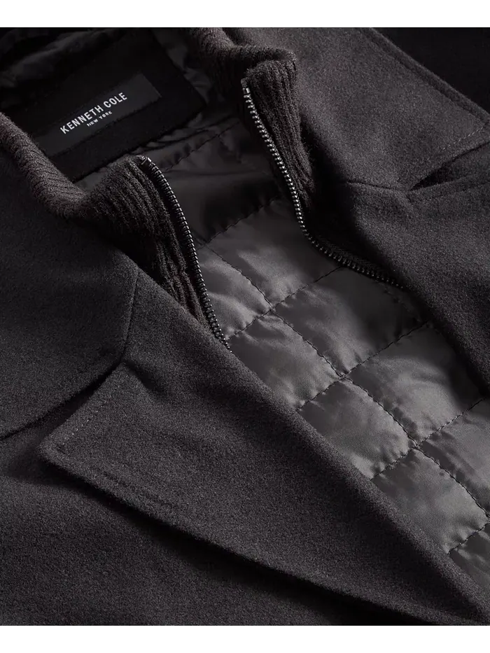 Мужское двубортное пальто из шерстяной смеси Peacoat с нагрудником Kenneth Cole — изображение 5 из 6, черный