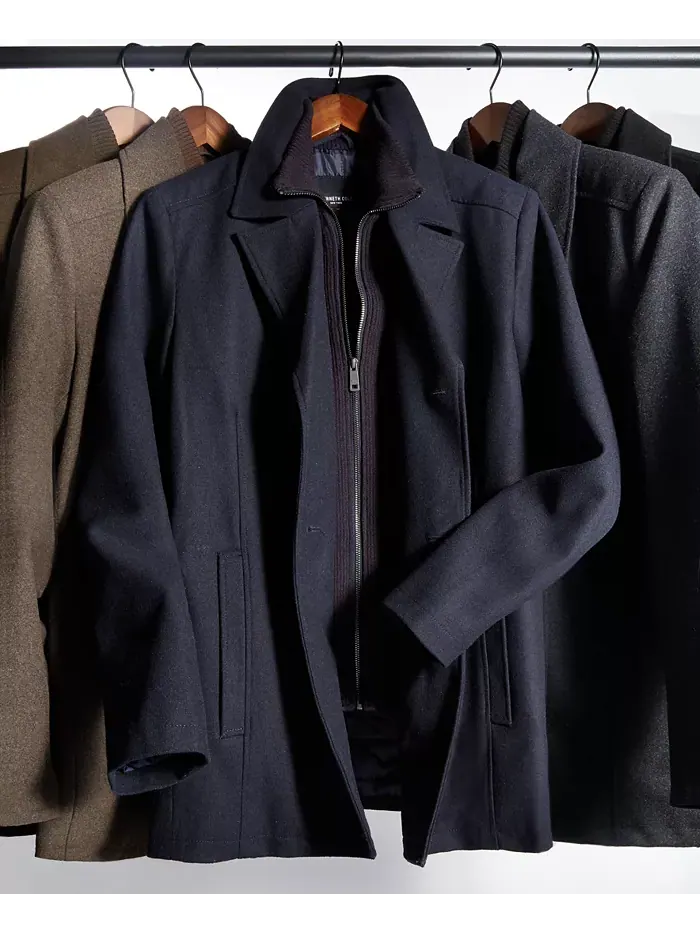 Мужское двубортное пальто из шерстяной смеси Peacoat с нагрудником Kenneth Cole — изображение 6 из 6, черный