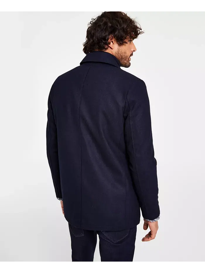 Мужское двубортное пальто из шерстяной смеси Peacoat с нагрудником Kenneth Cole — изображение 2 из 5, темно-синий