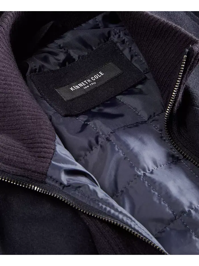 Мужское двубортное пальто из шерстяной смеси Peacoat с нагрудником Kenneth Cole — изображение 4 из 5, темно-синий