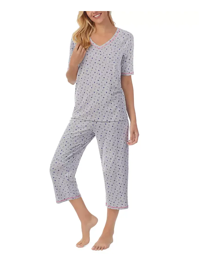 Пижамный комплект с принтом: топ с рукавами 3/4 и капри Cuddl Duds — серый